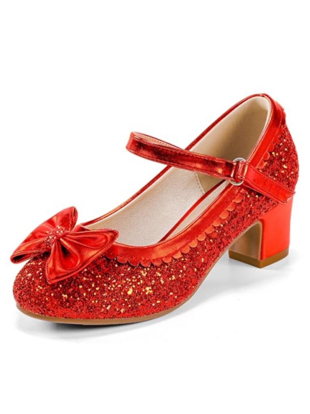 Girls Dress Shoes Sparkle Bowknot Mary Jane Heels for Wedding Party